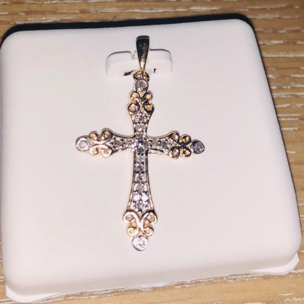 10k GOLD Vermeil genuine natural REAL DIAMOND cross pendant, Free Appraisal SALE - Picture 9 of 10